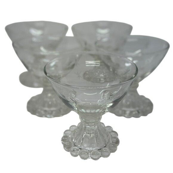 VTG Anchor Hocking Etched Starburst Laurel Boopie Glasses Set 5 Bubble Base 3.5" - Picture 1 of 7